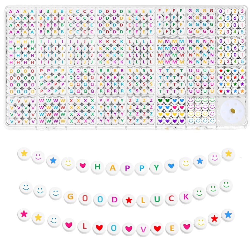 1550-teiliges Buchstabenperlen-Set – 31 Sorten Inkl. Alphabet, Smileys & Herzen Für Armbänder, Schmuckbasteln
