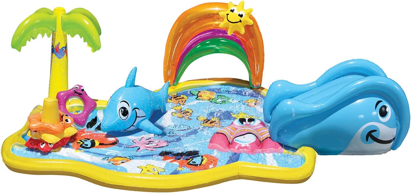 BANZAI Splish Splash Water Park JR, Length: 90 in, Width: 52 in, Height: 24 in, Junior Inflatable Outdoor Backyard Water Splash Toy