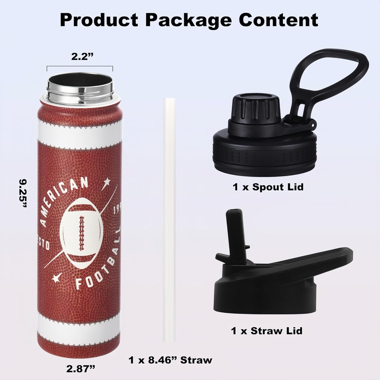 Football Water Bottle, 24 oz Insulated Stainless Steel Sports Bottle with Straw, Football Stuff Gifts for Boys - Image 5