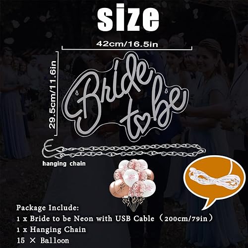Miniatura 3 de Letrero de neón para futura novia, luces de neón LED blancas USB, luces de neón para boda, luces para despedida de soltera, compromiso, fiesta de