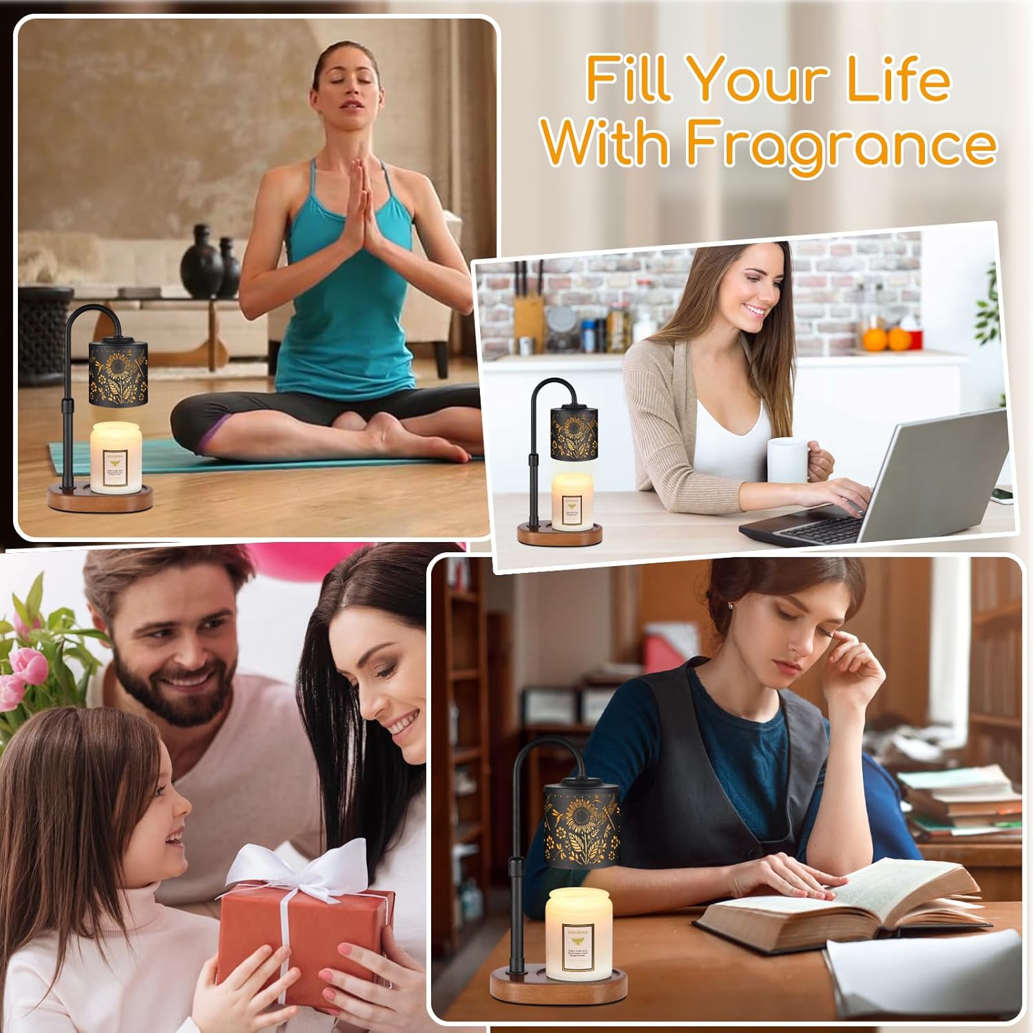 Dimmable Candle Warmer Lamp with Timer Adjustable Height for Scented Jar Candles Electric Candle Wax Melt Warmer for Home Decor Christmas Birthday Gifts for Women Mom(Sunflower+Dragonfly) - Image 7