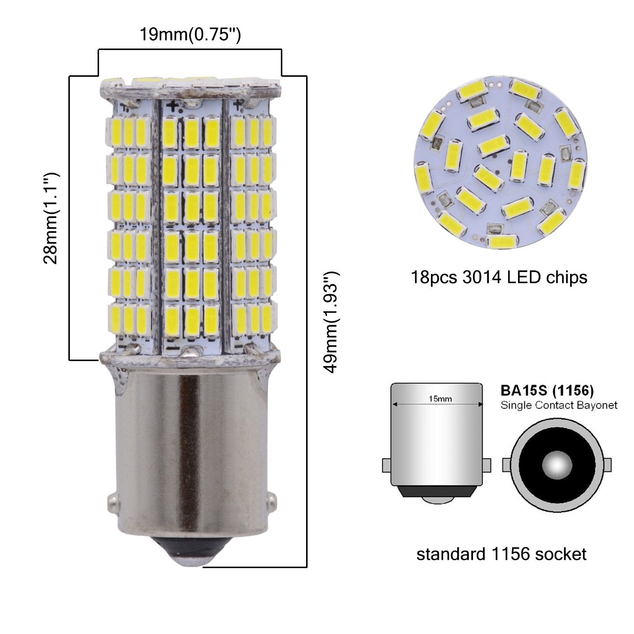 KATUR 1500 Lúmenes Super Blanco 1156 BA15S 1141 1003 7506 3014 114SMD Bombilla LED CanBus Erro Libre Señal de Giro Respaldo Revés Freno Cola Luz RV 12V 9W Paquete de 10