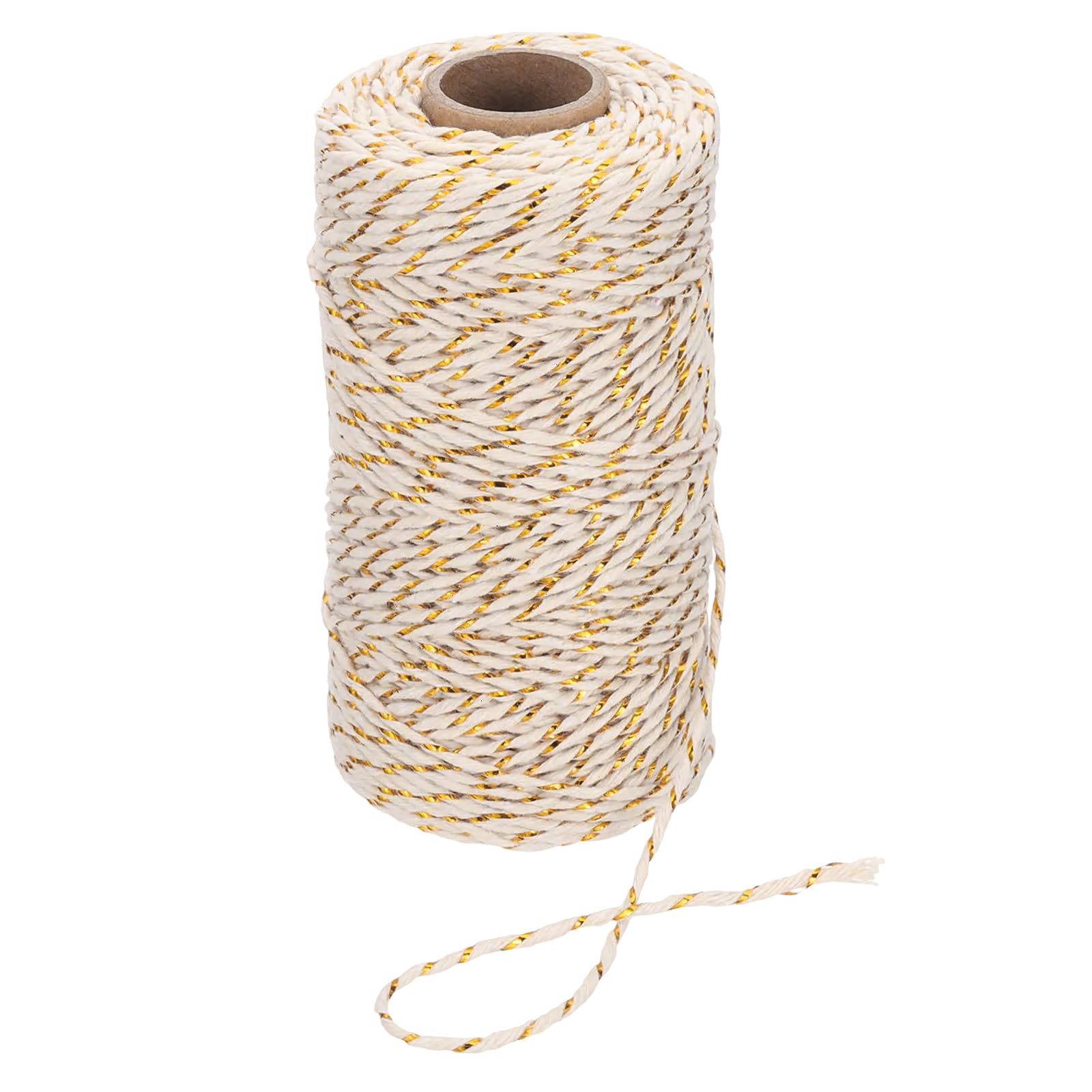 PATIKIL 100m Butcher String Twine, 2mm Cotton Bakers Decorative Twine String Rope Cord for Gift Wrapping Arts Crafts Party Kitchen Gardening, Gold Beige