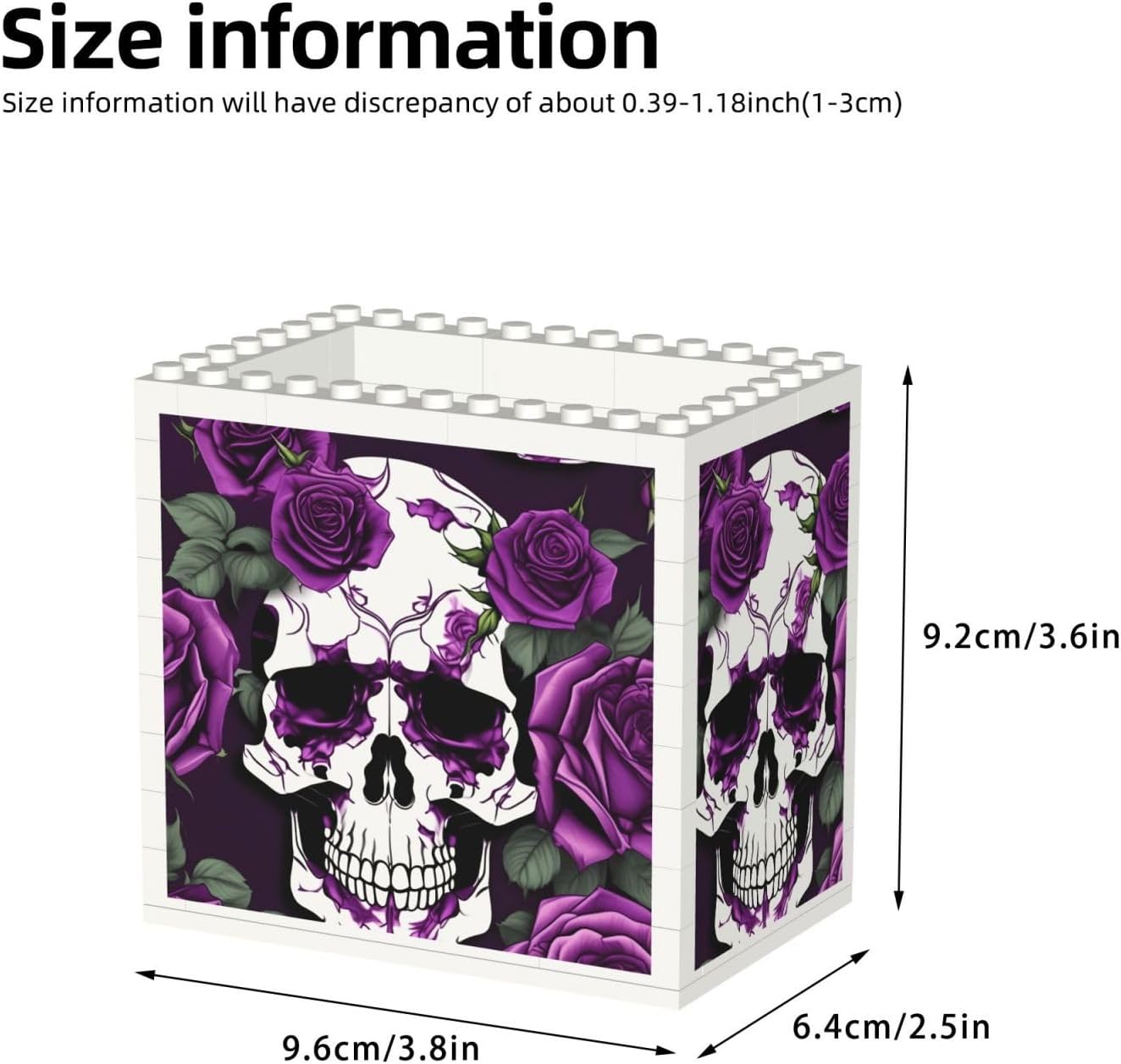Purple Rose Skeleton Print Uv Print Block Pencil Cup, Detachable Creative Block Desk Organizer Office Abs Pen Holder image 3
