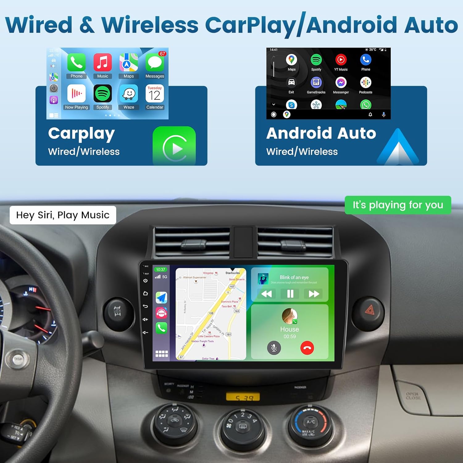 2G+64G for Toyota RAV4 Radio 2007 2008 2009 2010 2011 2012, 10 inch Touch Screen Toyota RAV4 Android Car Stereo with Carplay/Android Auto/EQ Audio/SWC/Bluetooth