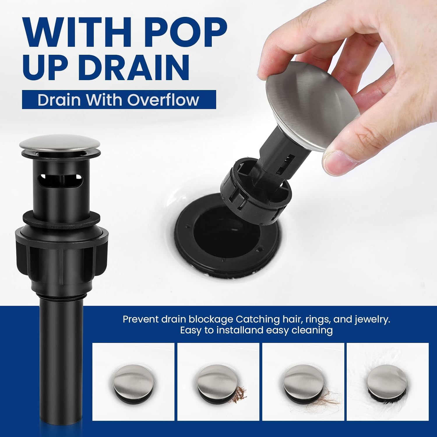 Brushed Nickel Bathroom Faucet with Pull Down Sprayer, 6 Water Mode, Single Handle, 1 or 3 Hole Bathroom Sink Faucet with Pop Up Drain for RV Bar Laundry Vanity