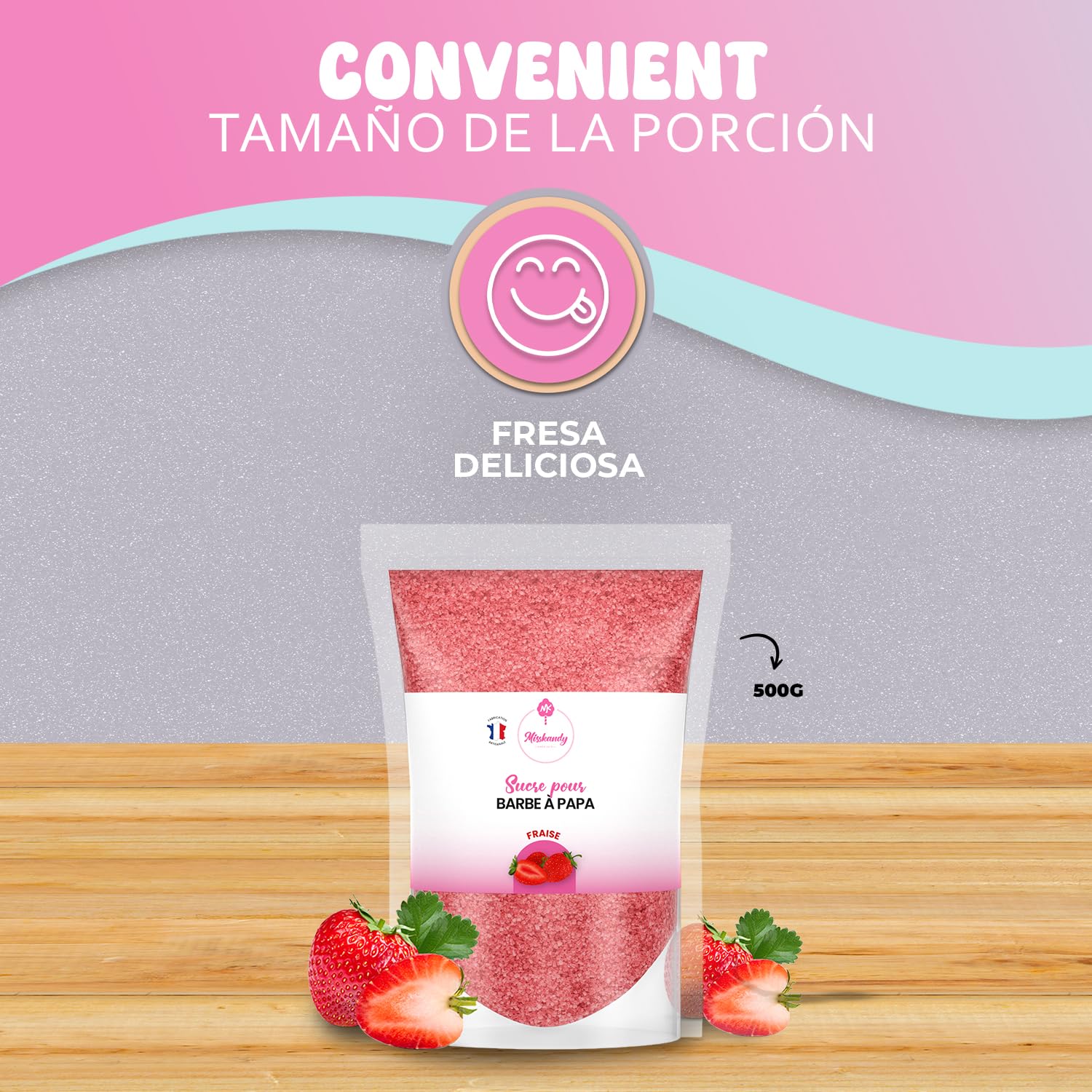 Misskandy Azúcar para Algodón de Azúcar Fresa 500GR Sabores Naturales