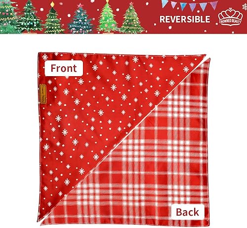 Miniatura 5 de CROWNED BEAUTY Bandanas navideñas para perros, paquete de 2 unidades, juego de pinetrees, bufandas reversibles triangulares ajustables para perros