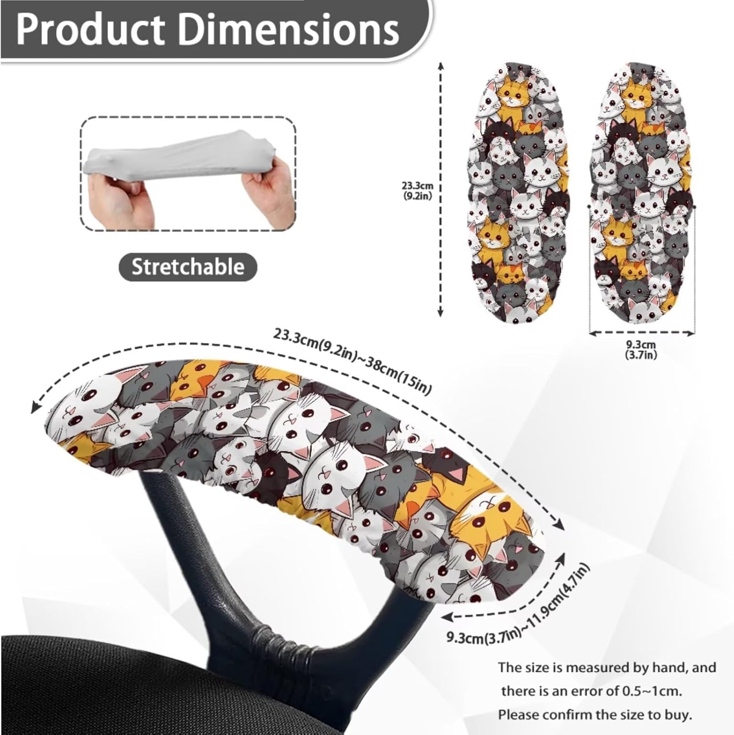 Cartoon Cat Print Office Chair Cover with Arm Covers, Breathable Computer Chair Slipcovers Polyester Office Chair Seat Covers High Back Chair Slipcover Protector-S