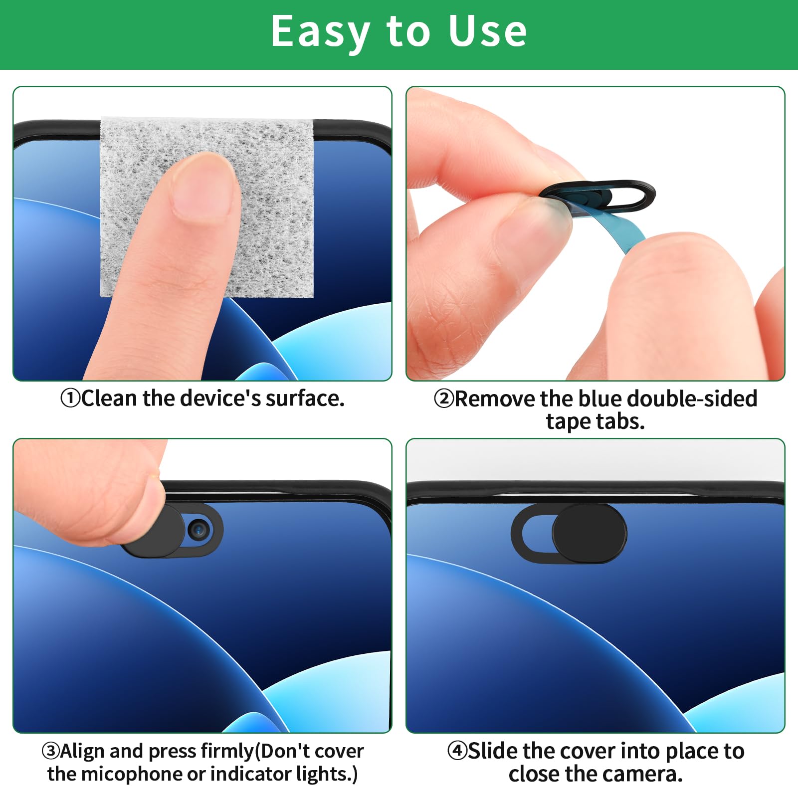 YLK 4 Pièces Couverture de Webcam pour iPhone, iPad, PC, Ordinateur Portable, Protection de Caméra, Noir