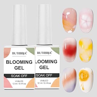 Blooming Gel Nail Polish, Clear Soak Off UV LED Nail Polish for Spreading Effect, Long Lasting Builder Nail Art for DIY Nail Art, Salon Quality Nail Blooming Gel 12ml/0.4Fl.oz(2Pack)