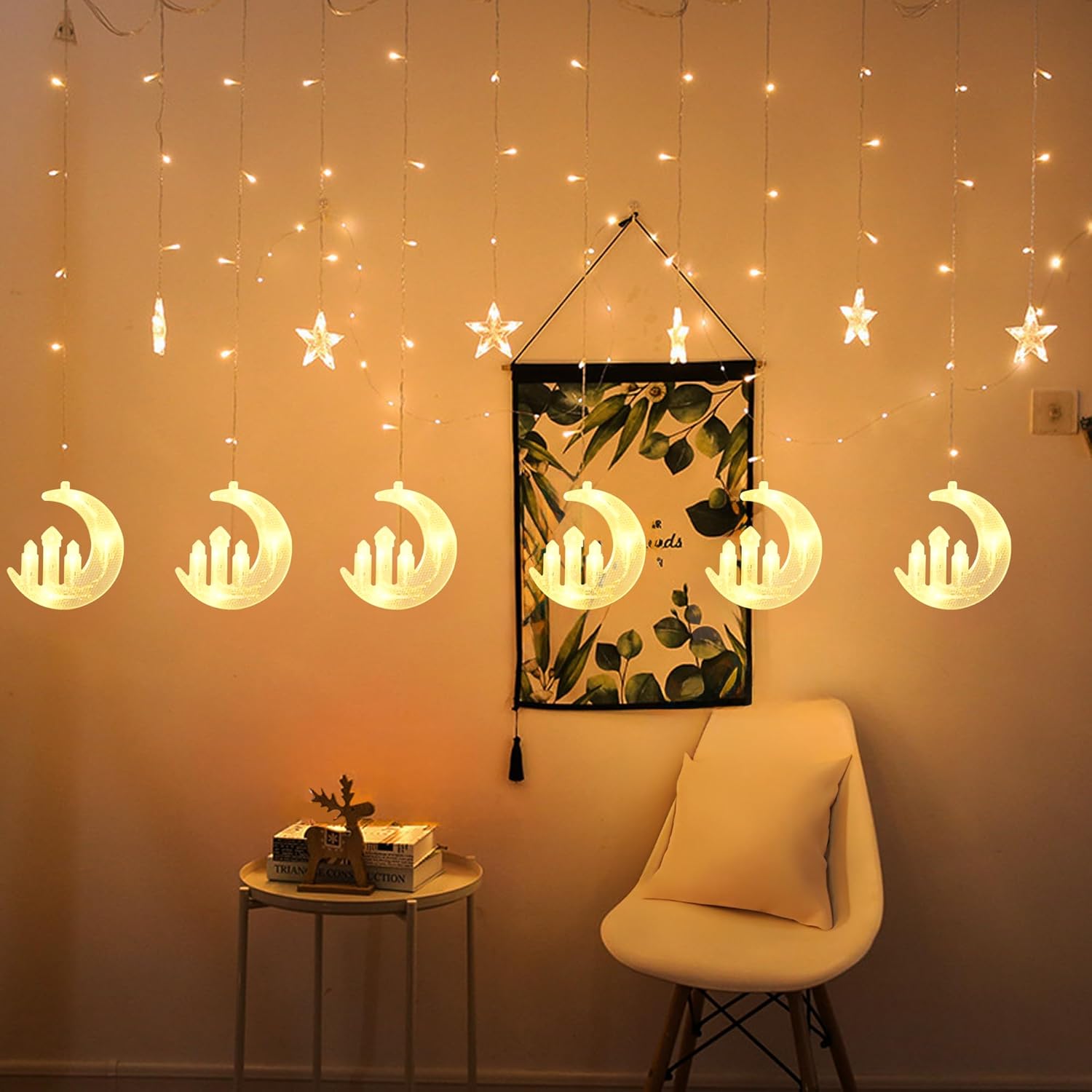Dazzle Bright Moon Star and Fairy Tale Castle String Lights, 138 LED Muslim Curtain Fairy String Lights, 8 Lighting Modes for Home Holiday Ramadan Christmas Wedding Party Xmas Eid Decorations(USB) - Image 7