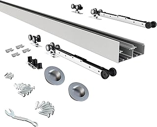 JUBEST 6FT/72 Heavy Duty Bypass Door Hardware with Soft Close Mechanism, Sliding Closet Door Hardware Set for 2 Door System, Smoothly and Quietly, Fit Door Thickness 1 3/8" or 1 3/4", Easy to Install
