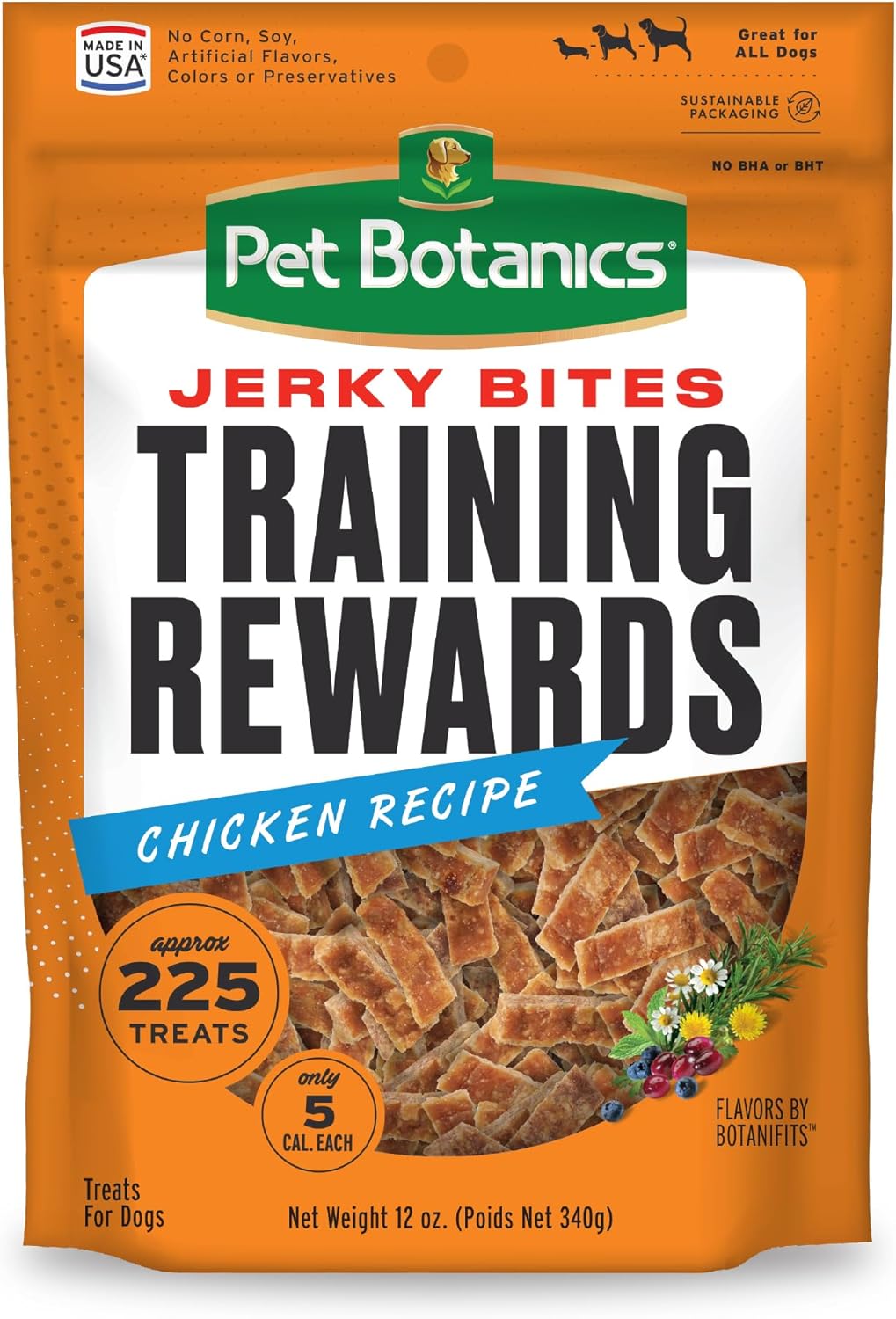 Pet Botanics 12 oz. Pouch Training Rewards Jerky Bites, Chicken Recipe, with 225 Treats Per Bag, The Choice of Top Trainers Pet Botanics 12 oz. Pouch Training Rewards Jerky Bites, Chicken Recipe, with 225 Treats Per Bag, The Choice of Top Trainers
