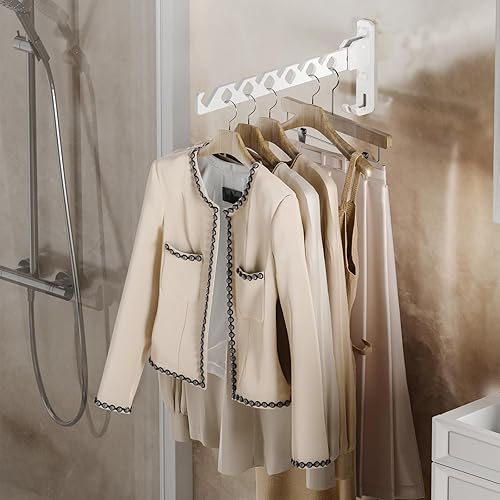 Miniatura 7 de Soporte para colgar abrigos de pared, organizador de secado de ropa blanca, ganchos de aluminio, retráctiles, plegables, para interiores, para