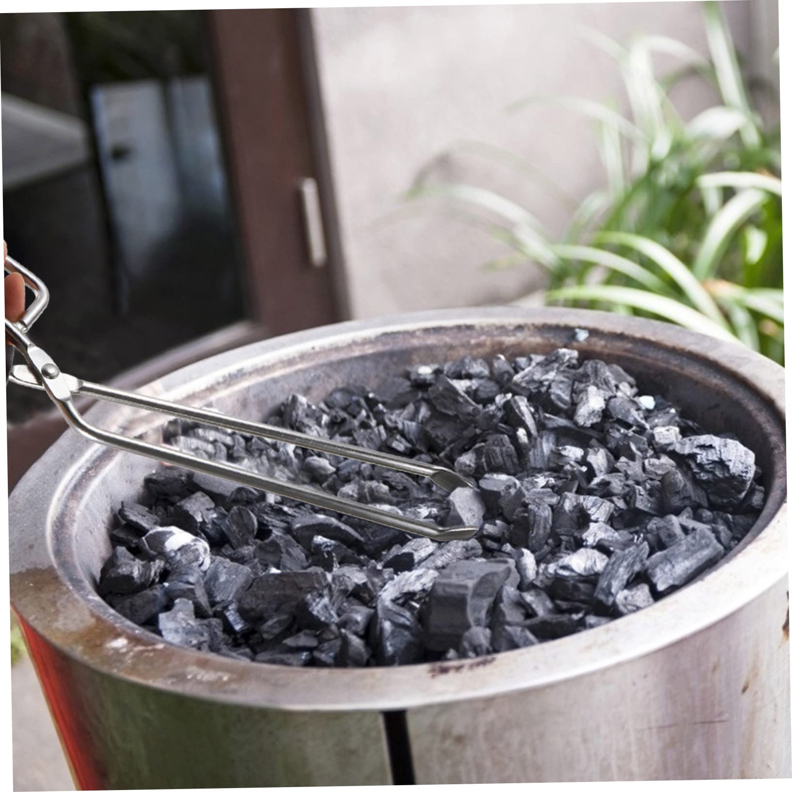 Pinza de Carbón Alargada de Acero Inoxidable Mango de Madera | Barbacoa, Pinzas para Barbacoa, Celebracion Verano, Uso Exterior y Hogar