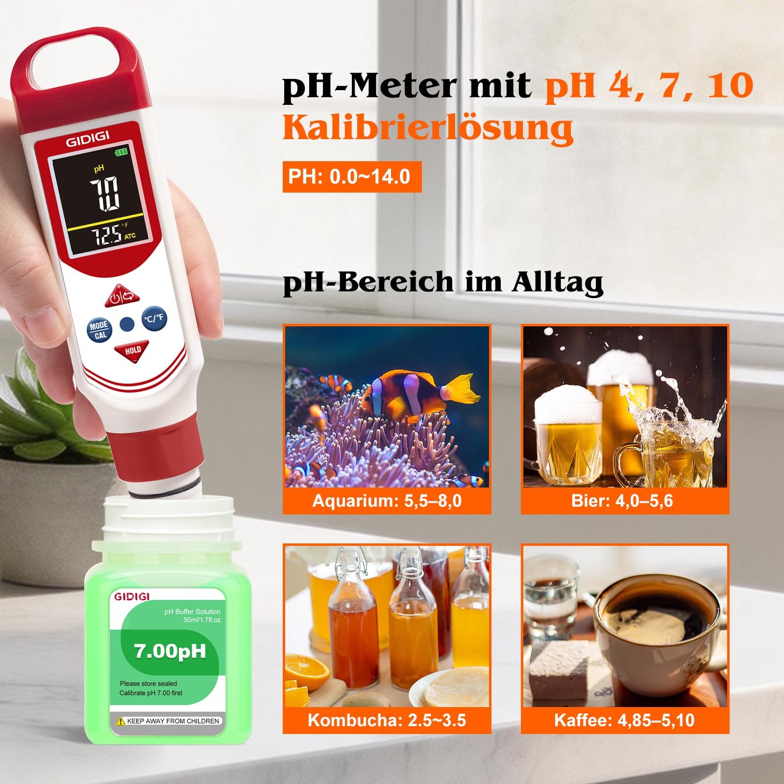 pH EC Messgerät für Hydrokultur, Digitales pH, TDS, EC, ppm Messgerät mit Farbdisplay, Hochpräzise pH Stiftsonde für Trinkwasser, Nährlösungen, Aquarien, Pools und den Hausgebrauch