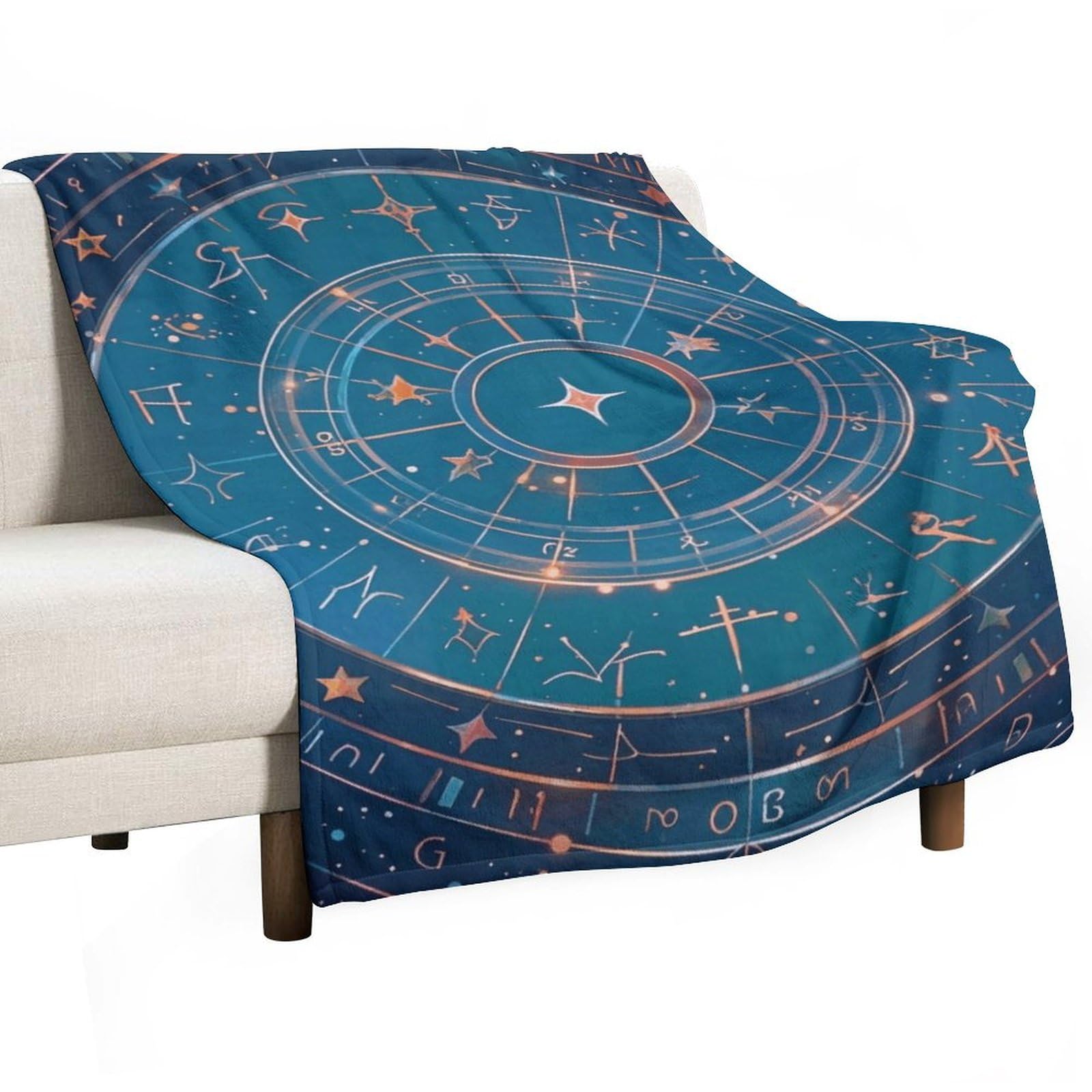 Couverture astrologie super douce en flanelle à bride 177x127 cm pour lit et canapé