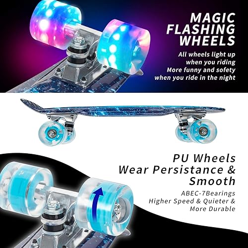 Miniatura 5 de Nattork Patinetas de 22 pulgadas Mini Cruiser Skateboard Completo Retro Patineta con ruedas coloridas iluminadas para niños, niñas, niños