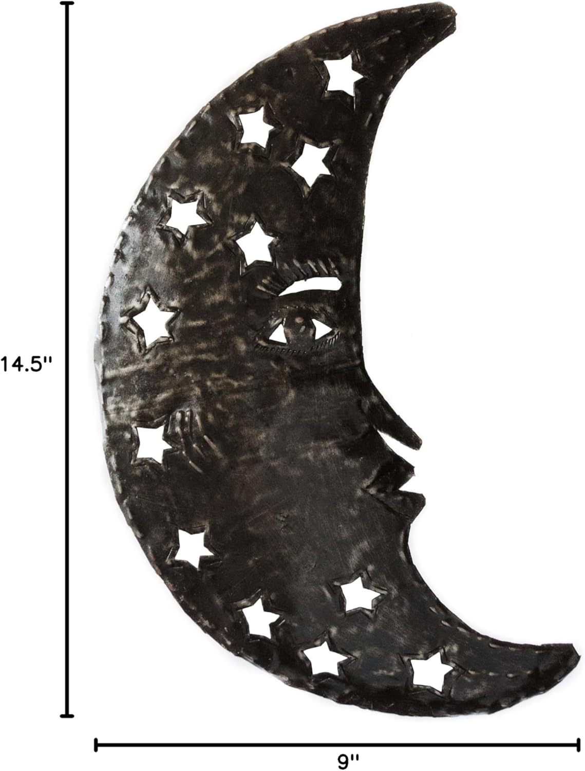 Haitian Recycled Steel Oil Drum Outdoor Decor, 9 by 14.5-Inch, Moon