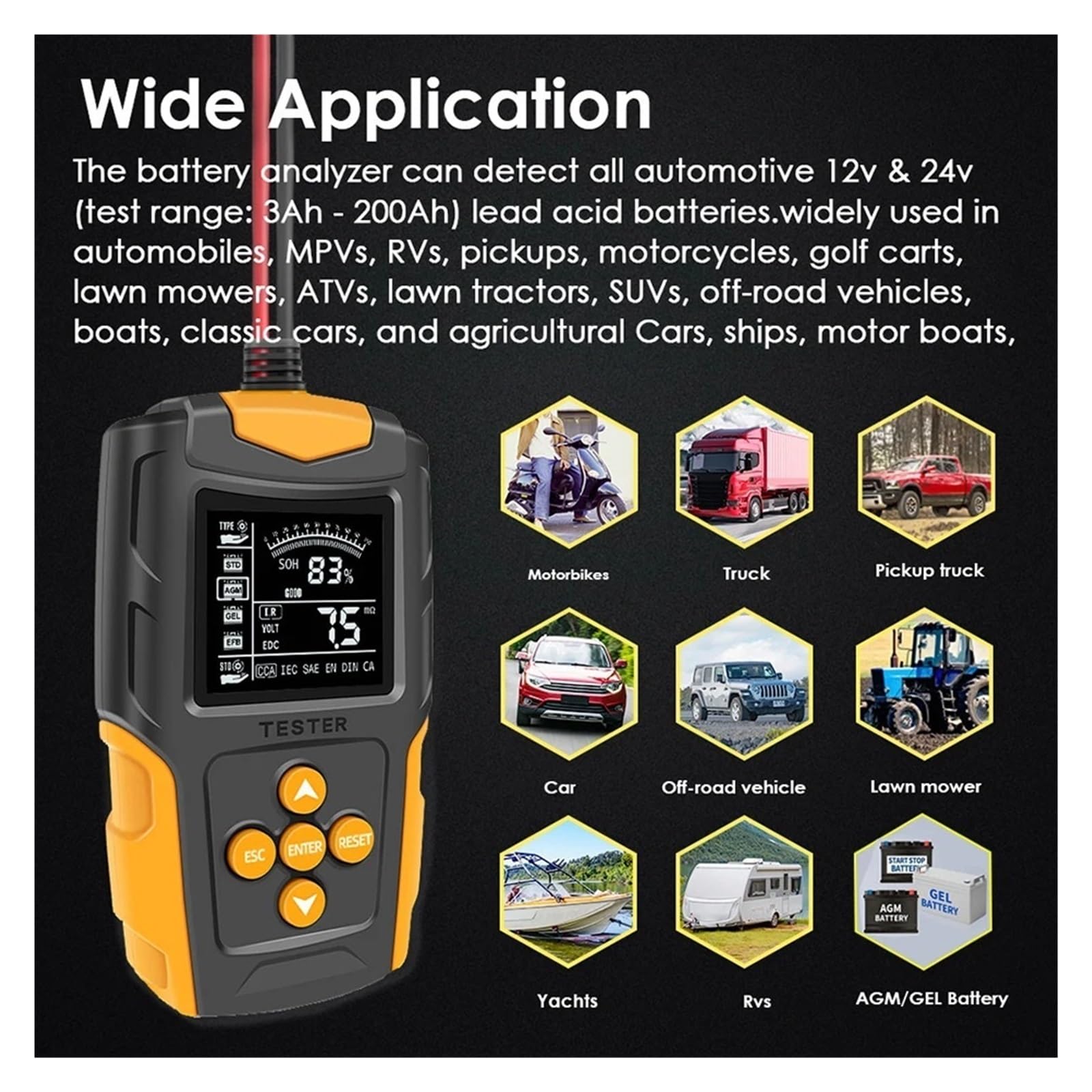 12V 24V Inteligentny Tester Akumulatora Samochodowego LCD Analizator Baterii Narzędzie Testowe Cyfrowy Do Samochodu Ciężarowego Motocykl Łódź Szybkie Dokładne Wykrywanie