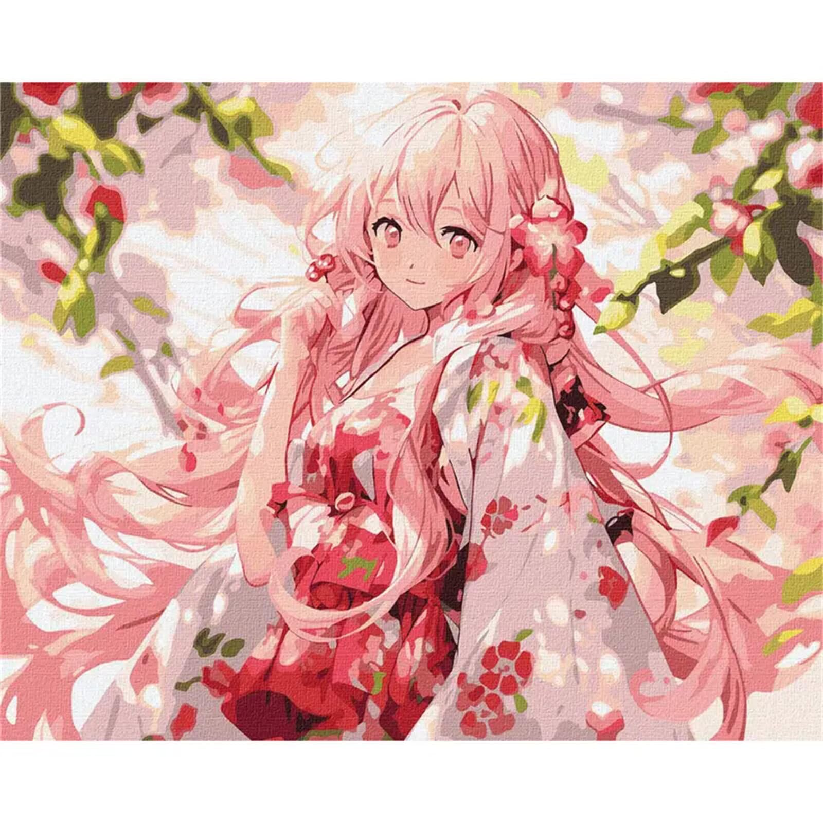 Yoonqun Chica de anime rosa Pintar por Numeros con marco DIY Cuadro Con Números Kit de Pintura al óLeo Digital para Adultos de Lienzo Paint by numbers Kits Manualidades para Hogar Decoración 50x65 cm