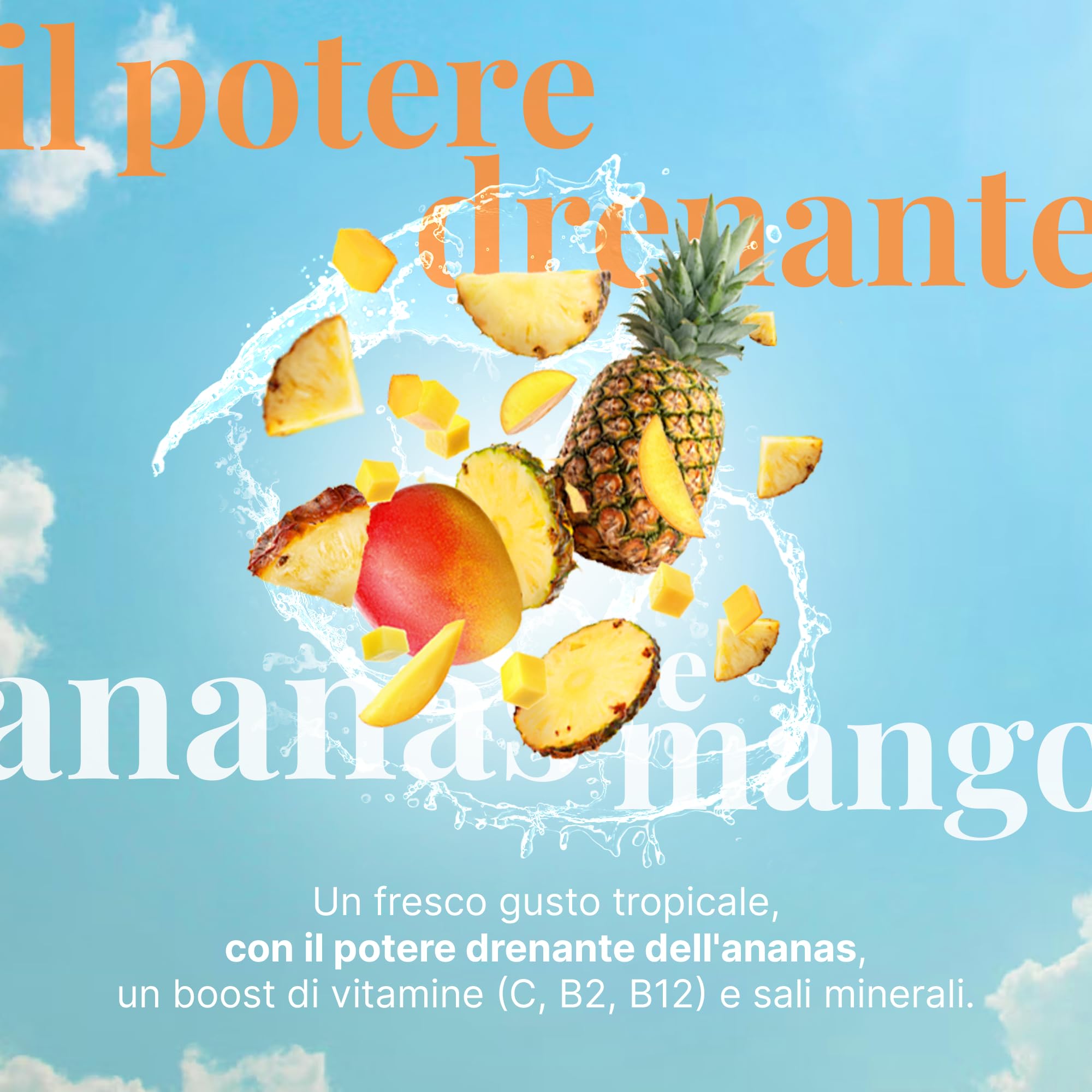 L'Angelica, Waterstick, Gusto Ananas e Mango, Drenante, Con Vitamine e Minerali, Contro Stanchezza e Affaticamento, Zero Zuccheri & Zero Calorie, Senza Conservanti, 6 Astucci da 12 Stick