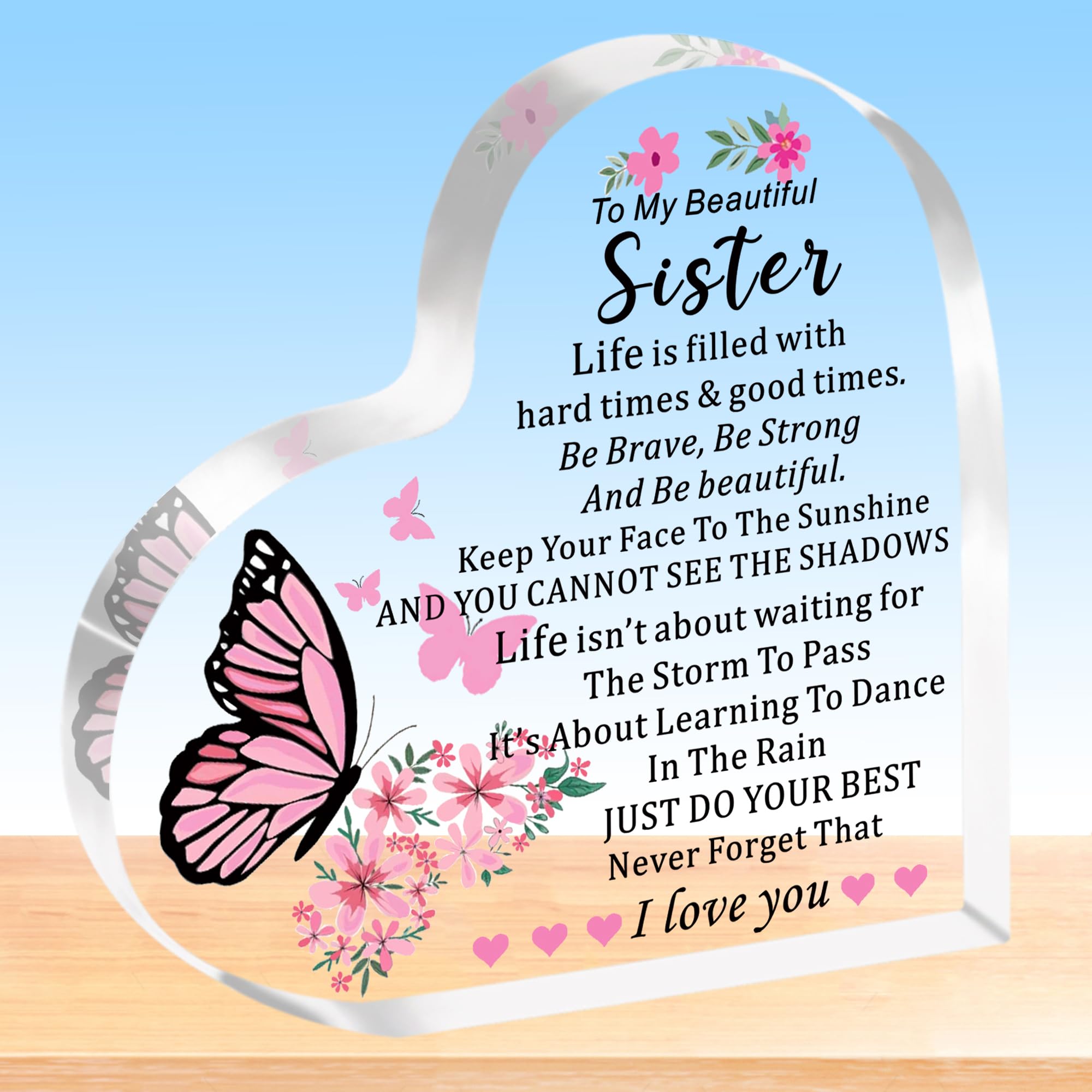 HULALA Sister Heart Acrylic Plaque Gifts From Sister For Sister Birthday Christmas Presents
