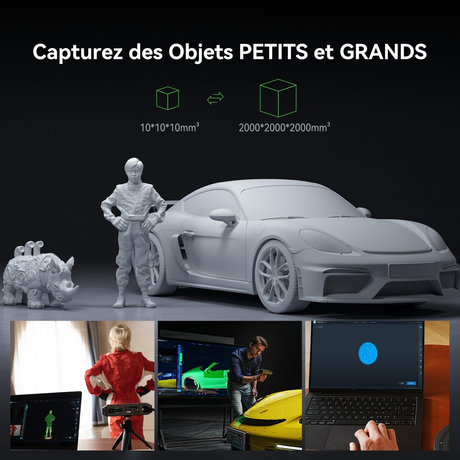 Creality CR-Scan Otter Scanner 3D pour Impression 3D, 20fps avec Vision Stéréo à Quatre Objectifs, Plage de Numérisation de 10 à 2000mm, Suivi Anti-tremblement, Précision de 0,02 mm pour MacOS/Windows