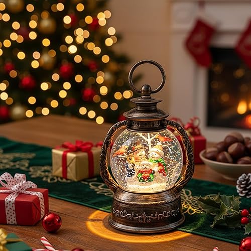 Vista 4 de Linterna de globo de nieve de Navidad, muñeco de nieve brillante con música, forro USB/funciona con pilas, linterna iluminada para decoración