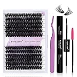 DIY lash Extension Kit 60D+80D Lash Cluster Kit with 240 PCS C/D Curl 12-16mm Mixed,Individual Lashes Clusters Lash Band and Seal Cluster Lash Applicator Individual Lashes Kit(60P/80P D12-16mm Kit)