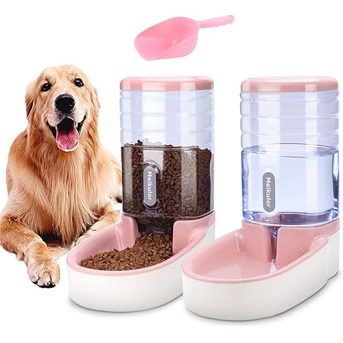 Meikuler Pets Auto Feeder 3.8L,Food Feeder and Water Dispenser Set for Small & Big Dogs Cats and Pets Animals (Pink)