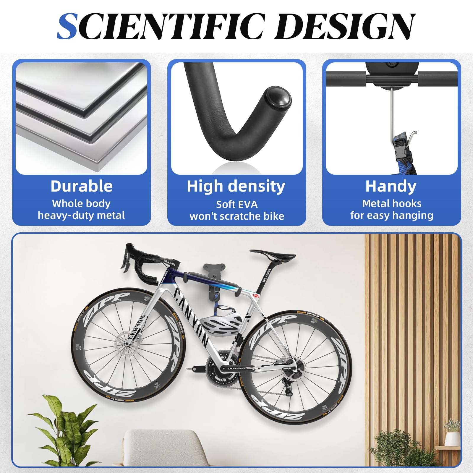 WELDUN Bike Wall Mount, Bicycle Holder, Foldable Bike Rack, Adjustable Distance, with Helmet Hook - Image 4