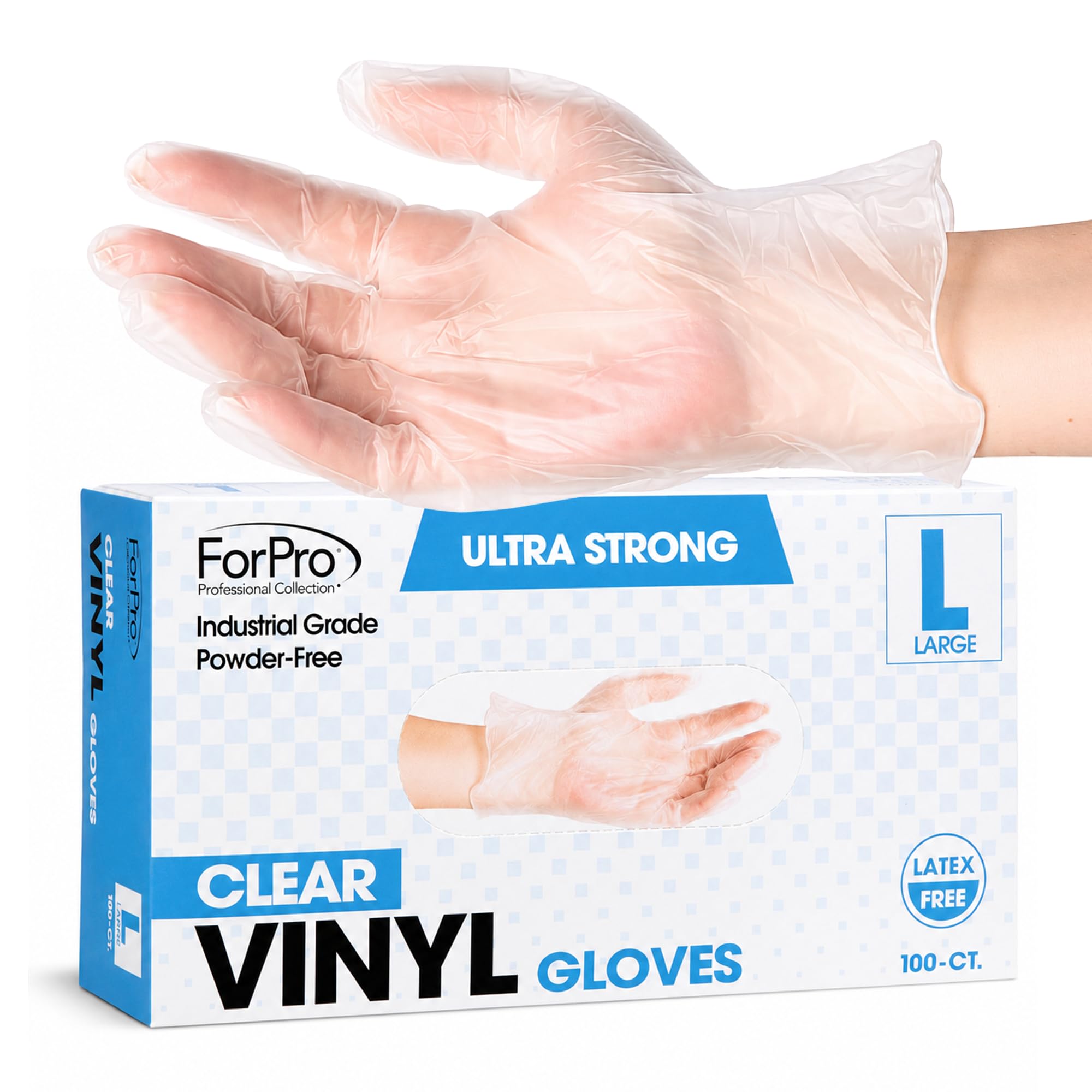 ETRSAIRL ForPro - Guantes de vinilo desechables, transparentes, de grado industrial, sin polvo, sin látex, no estériles, aptos para alimentos, 2,75 mil, palma de 3,9 mm, dedos grandes, 100 unidades