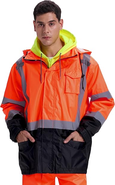 SRsafety High Visibility Rain Gear, Class 3 High Visibility Work Rain Gear for Men, Construction Rain Suits