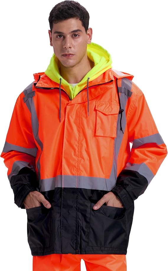 SRsafety High Visibility Rain Gear, Class 3 High Visibility Work Rain Gear for Men, Construction Rain Suits
