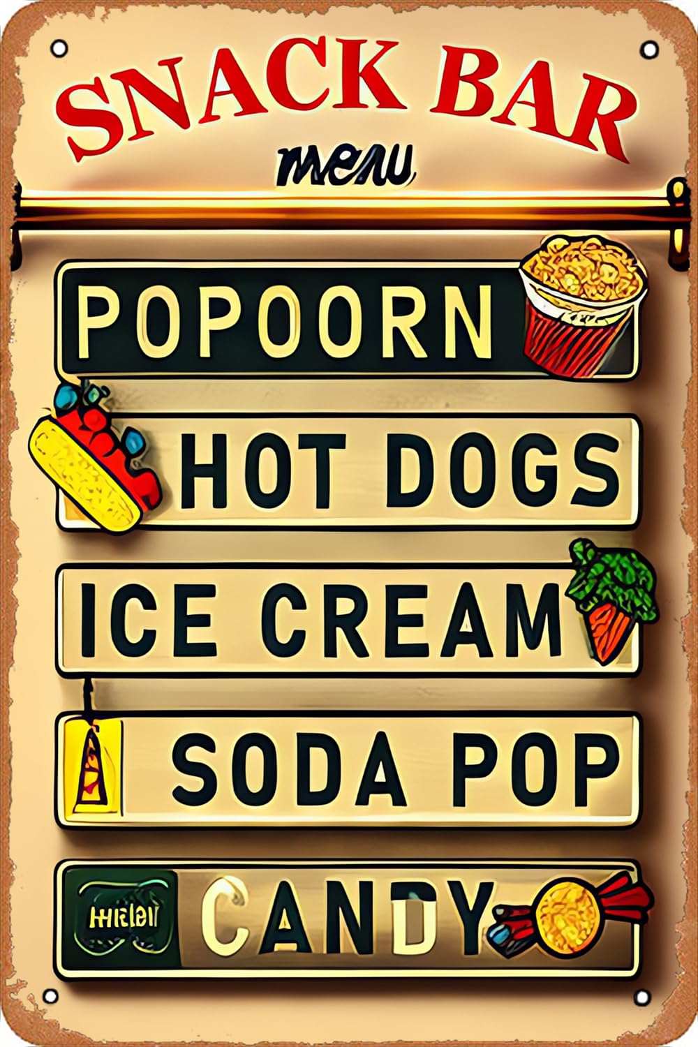 Vintage Metal Tin Signs Snack bar Menu Wall Decor Funny - Retro Sign for Home Living Room Bedroom Decor Gifts - 8x12 Inch