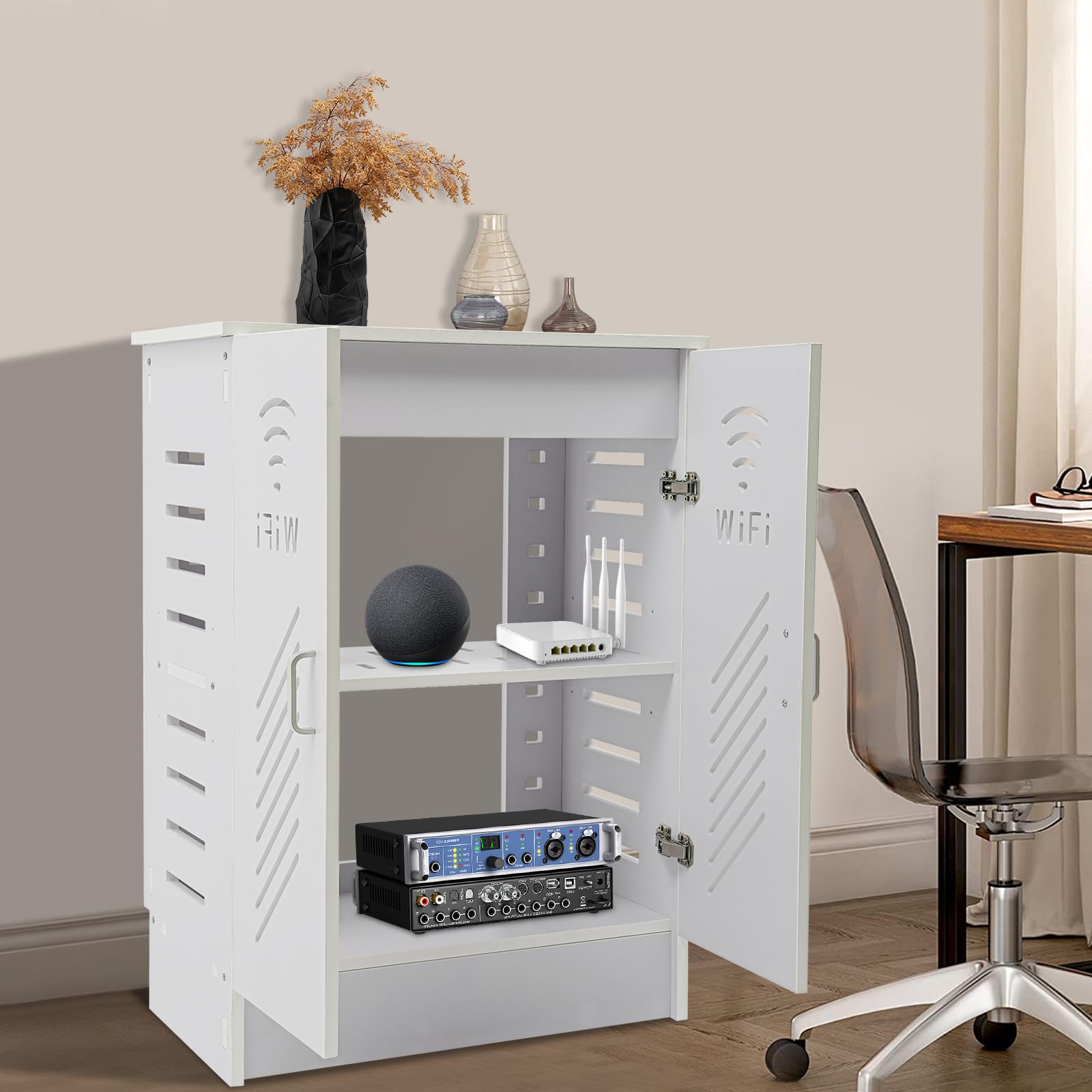Armoire routeur WiFi Routeur Armoire de rangement debout Boîte de câble | Support mural WiFi Box Cacher Routeur Boîte de rangement avec portes Routeur Couverture Armoire Boîte Cacher Armoire