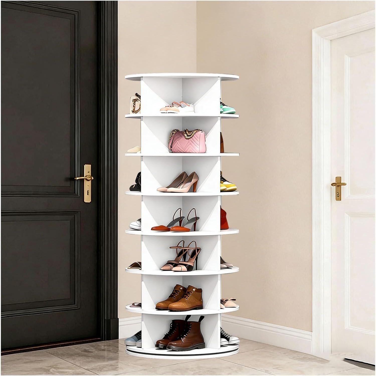 Lshtshf-Ou White Rotating Shoe Rack Tower,360° Spinning Storage Organizer Modern Round Carousel For Closet Entryway Bedroom(,7-Tier)