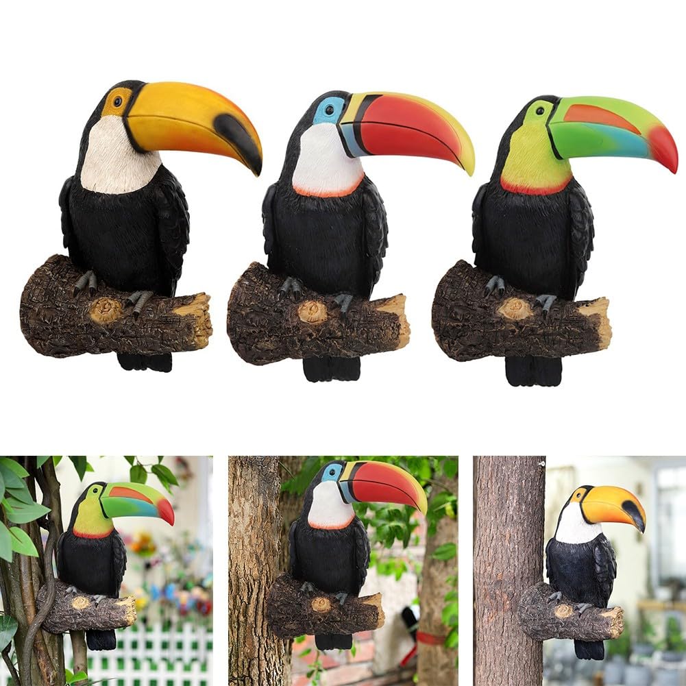 Decorazione da giardino con uccellini, tucano colorato da appendere, in resina, da appendere all'albero