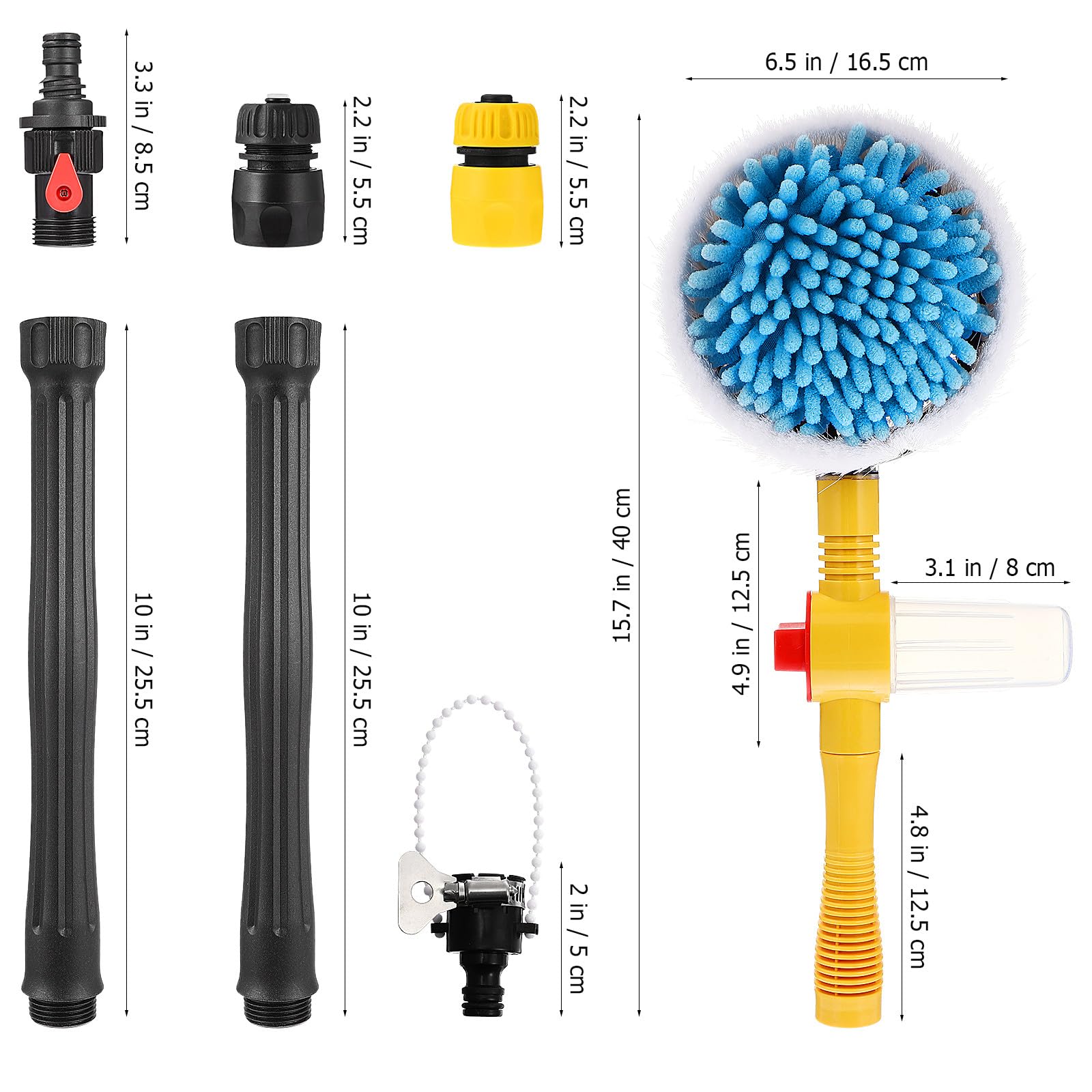 SHINEOFI Cepillo Giratorio Automático para Lavar Coche con Mango Largo, Material Chenilla y PP, Adecuado para Limpieza de Vehículos y Suelos en Hogar y Jardín
