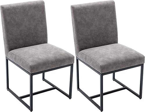 Miniatura 9 de VESCASA Juego de 2 sillas de comedor tapizadas de lino modernas sillas acolchadas de mediados de siglo con marco de metal cromado para restaurante