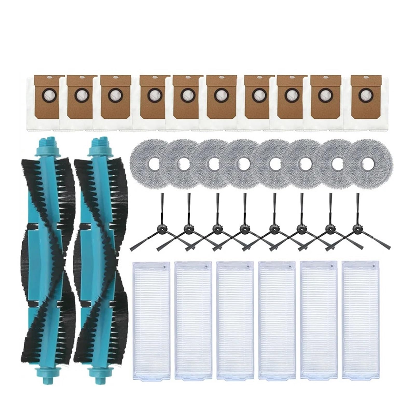 Kicici 34Pcs Compatible Compatible With Cecotec Conga 11090 Spin Revolution Main Side Brush Hepa Filter Mop Cloth Spare Parts Replacement Kit Accessories(34Pcs)