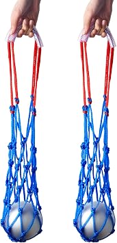 Riakrum 2 Pieces Shot Put Carrier Track and Field Equipment Net Shotput Bags for 8 lb Shot Put Ball Training Carry Red and Blue