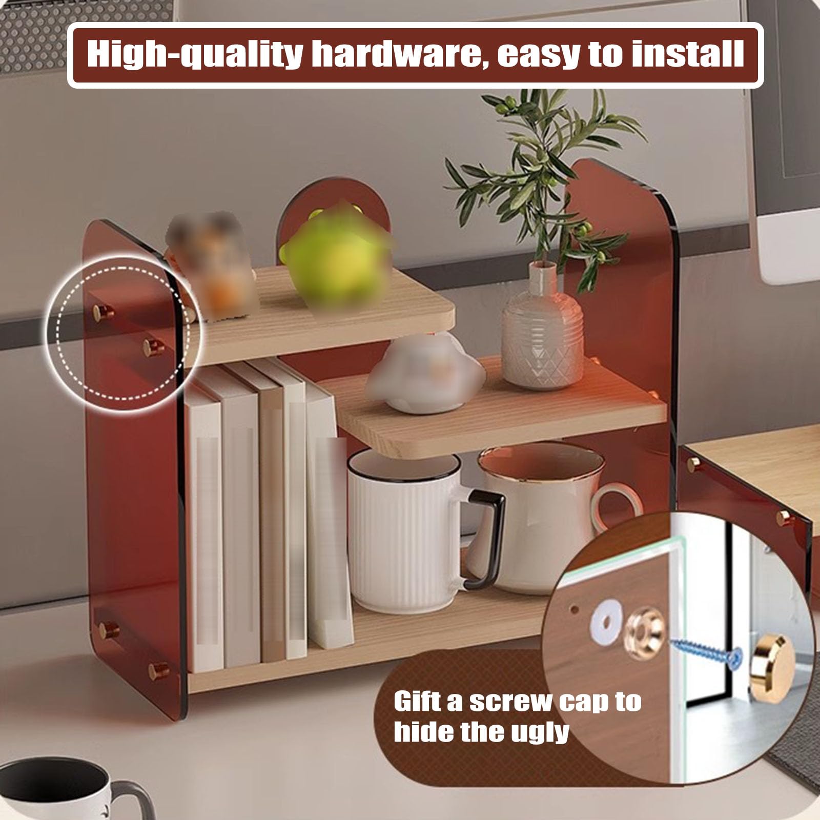 Organizador de maquillaje de 3 niveles, estante de almacenamiento de madera y acrílico para el cuidado de la piel y perfumes, organizador de maquillaje de encimera para baño y tocador