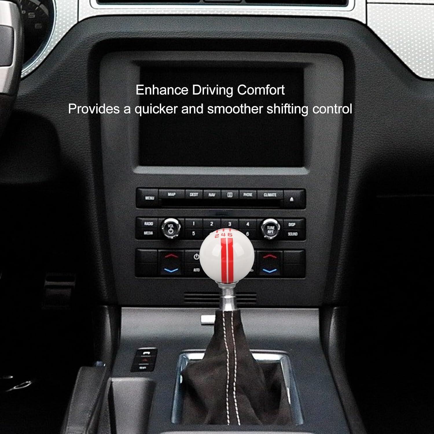 Universal Shelby GT500 Style Shift Knob, with 3 Adapters, Comfortable Grip for 6 Speed Shift Lever, Round Ball Knob, Compatible with Various Vehicles Including Ford Mustang 1967 to 2018 (White Red)
