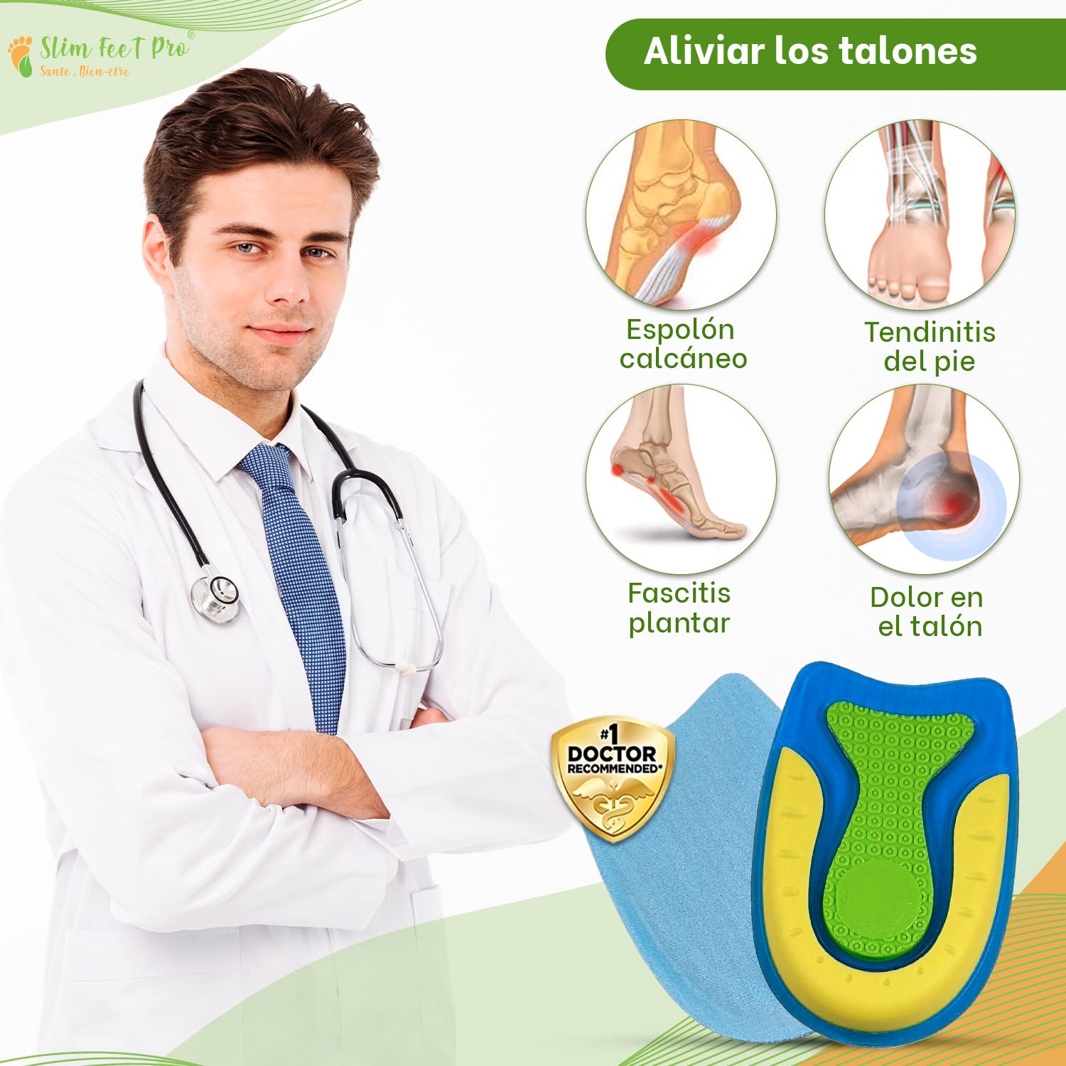 Talonera, de silicona, de gel ortopédico, de aumento, tamaño L, para proteger del dolor el talón y aliviar el espolón calcáneo, fascitis plantar y tendinitis