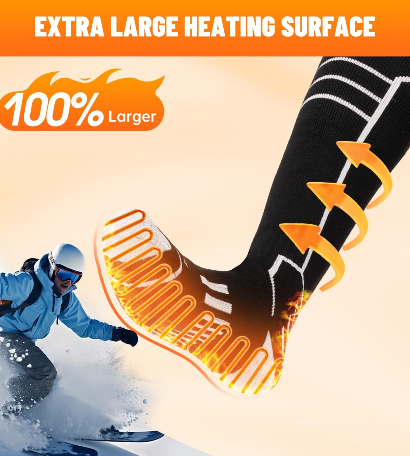 FREEHILL Merino Wool Heated Socks for Men Women, 5000mAh One-Click Control Rechargeable Cold Weather Heated Ski Socks (Black, L)