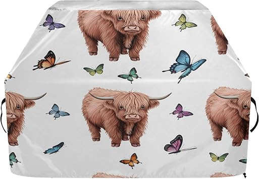 Highland Calves Butterflies Grill Cover 65 inch BBQ Grill Cover, Heavy Duty Waterproof Anti-UV Barbecue Cover for Weber Char-Broil Nexgrill Grills and More