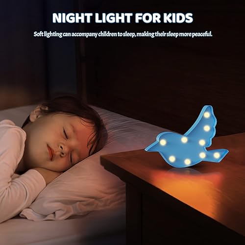 Miniatura 4 de Decoración de pájaro azul, luz nocturna de pájaros alimentada por batería para niños, decoraciones de fiesta rosa, luz nocturna de bebé para